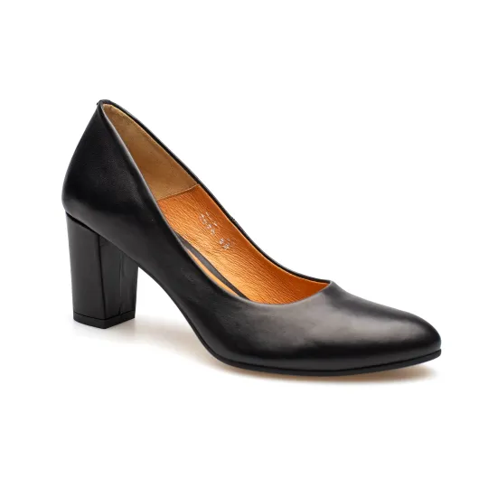 Czółenka na słupku czarne skórzane PRODUKT POLSKI