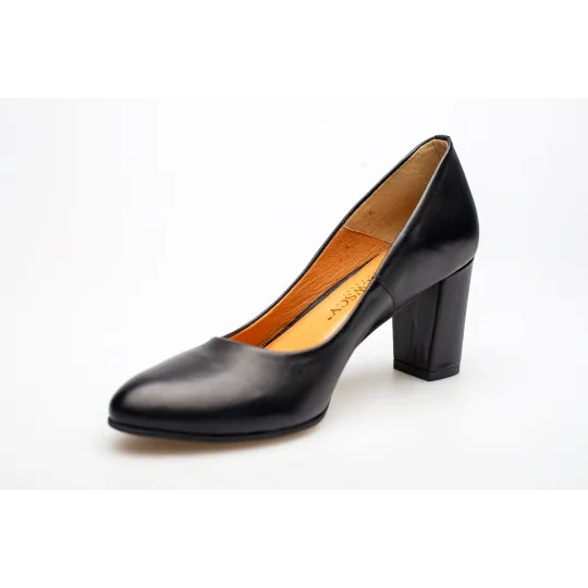 Czółenka na słupku czarne skórzane PRODUKT POLSKI