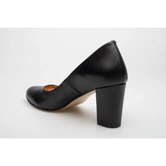 Czółenka na słupku czarne skórzane PRODUKT POLSKI