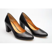Czółenka na słupku czarne skórzane PRODUKT POLSKI