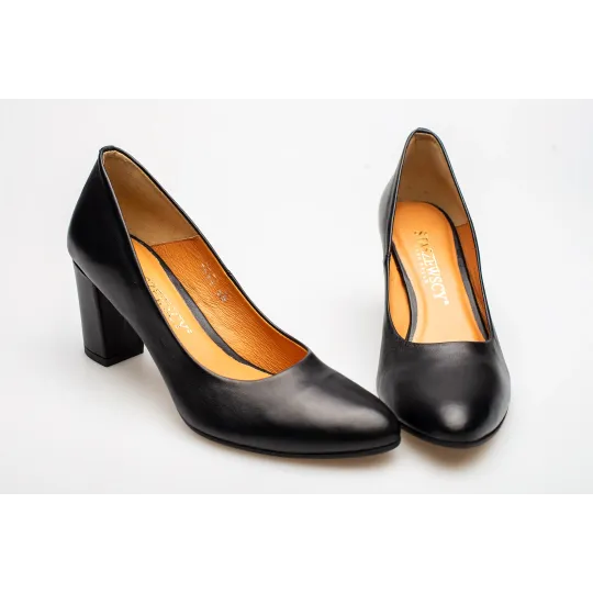 Czółenka na słupku czarne skórzane PRODUKT POLSKI