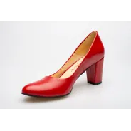 Czółenka na słupku czerwone skórzane PRODUKT POLSKI