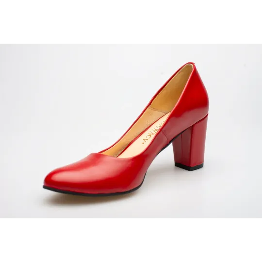 Czółenka na słupku czerwone skórzane PRODUKT POLSKI