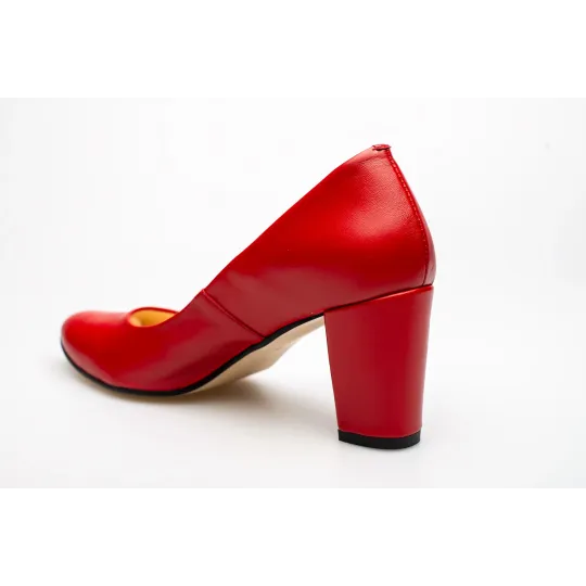 Czółenka na słupku czerwone skórzane PRODUKT POLSKI