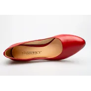 Czółenka na słupku czerwone skórzane PRODUKT POLSKI