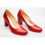 Czółenka na słupku czerwone skórzane PRODUKT POLSKI