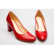 Czółenka na słupku czerwone skórzane PRODUKT POLSKI