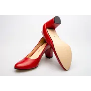 Czółenka na słupku czerwone skórzane PRODUKT POLSKI