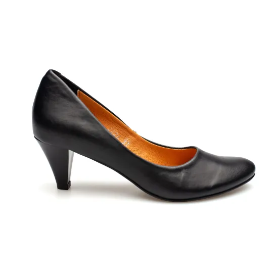 Czółenka na niskiej szpilce czarne skórzane PRODUKT POLSKI