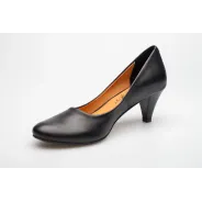 Czółenka na niskiej szpilce czarne skórzane PRODUKT POLSKI