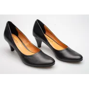 Czółenka na niskiej szpilce czarne skórzane PRODUKT POLSKI