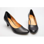 Czółenka na niskiej szpilce czarne skórzane PRODUKT POLSKI