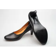 Czółenka na niskiej szpilce czarne skórzane PRODUKT POLSKI