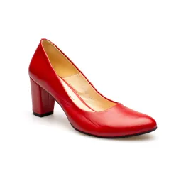 Czółenka na słupku czerwone skórzane PRODUKT POLSKI