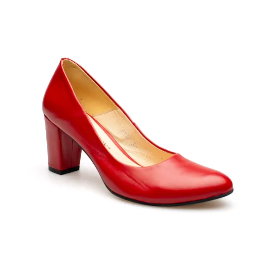 Czółenka na słupku czerwone skórzane PRODUKT POLSKI