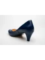 Czółenka na niskiej szpilce granatowe skórzane PRODUKT POLSKI