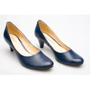 Czółenka na niskiej szpilce granatowe skórzane PRODUKT POLSKI