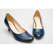 Czółenka na niskiej szpilce granatowe skórzane PRODUKT POLSKI