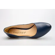 Czółenka na niskiej szpilce granatowe skórzane PRODUKT POLSKI