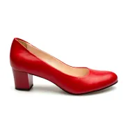 Czółenka na niskim słupku czerwone skórzane PRODUKT POLSKI