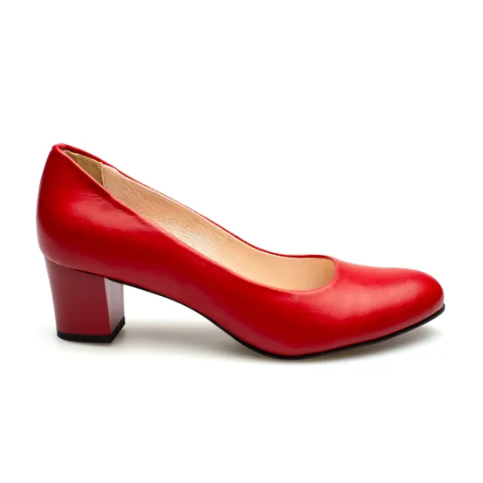 Czółenka na niskim słupku czerwone skórzane PRODUKT POLSKI