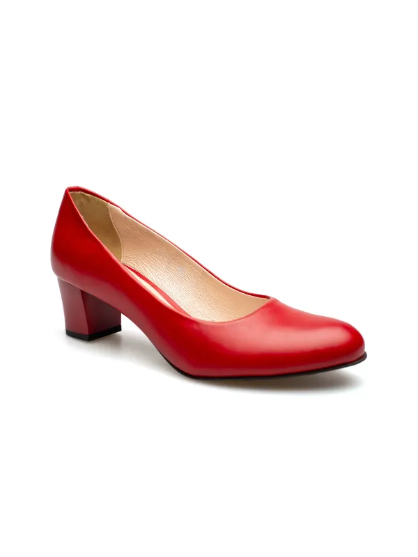 Czółenka na niskim słupku czerwone skórzane PRODUKT POLSKI