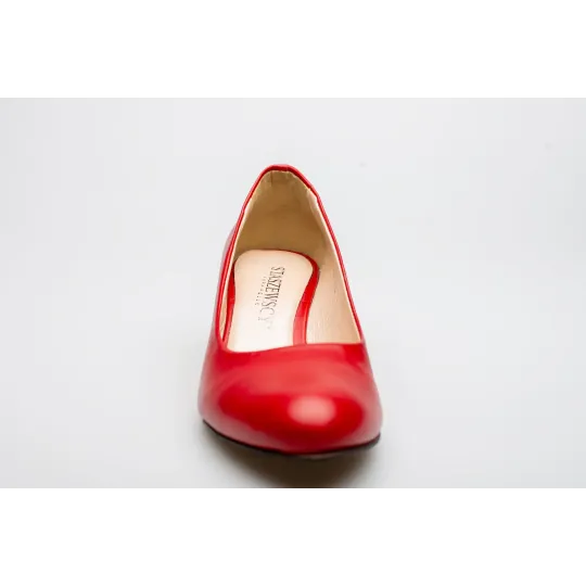 Czółenka na niskim słupku czerwone skórzane PRODUKT POLSKI