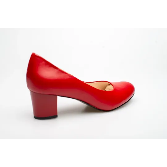 Czółenka na niskim słupku czerwone skórzane PRODUKT POLSKI