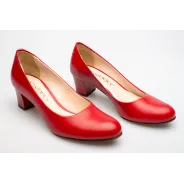 Czółenka na niskim słupku czerwone skórzane PRODUKT POLSKI