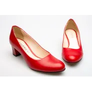 Czółenka na niskim słupku czerwone skórzane PRODUKT POLSKI