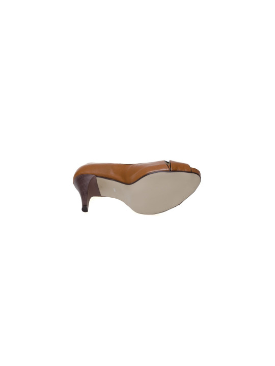 Czółenka na platformie skórzane brązowe Polski Produkt