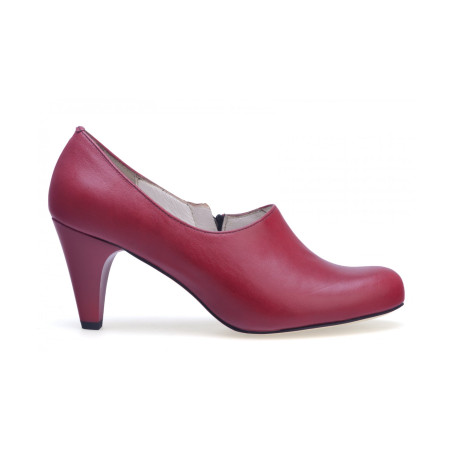 Czółenka na słupku skórzane czerwone Polski Produkt