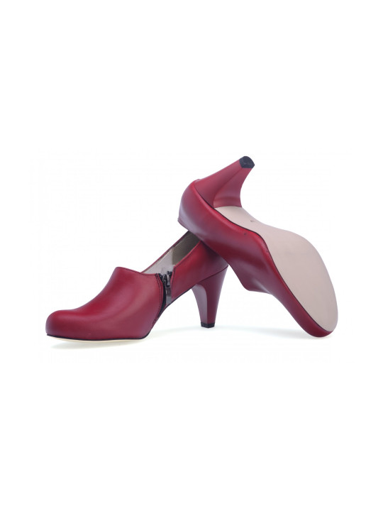 Czółenka na słupku skórzane czerwone Polski Produkt