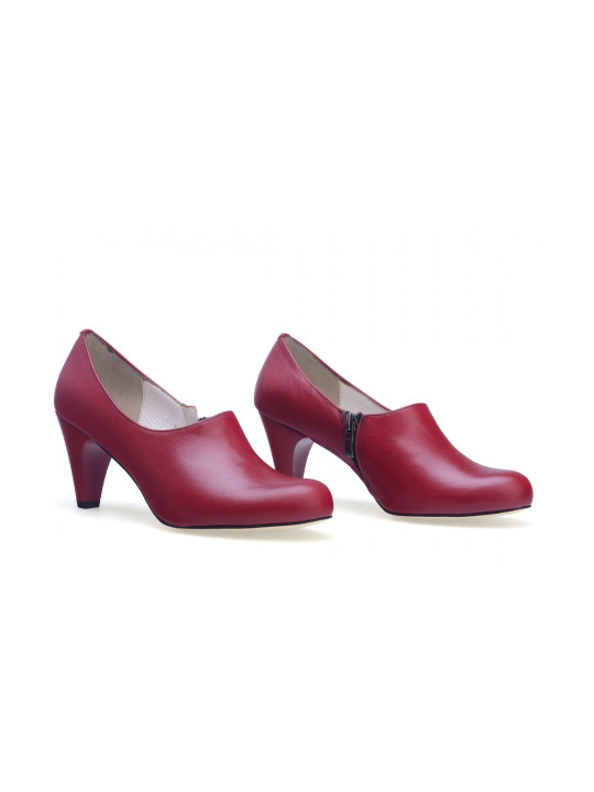 Czółenka na słupku skórzane czerwone Polski Produkt