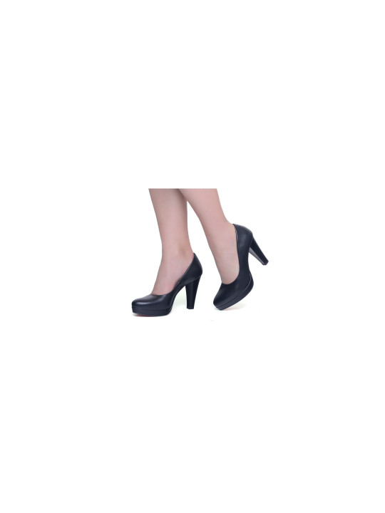 Czółenka na platformie skórzane obcas słupek czarne Polski Produkt