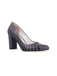 Czółenka na słupku skórzane szare Polski Produkt