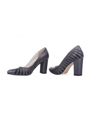 Czółenka na słupku skórzane szare Polski Produkt