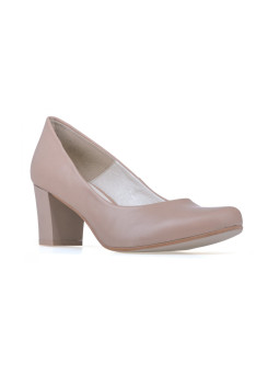 Czółenka damskie na niskim obcasie słupku skóra beżowe Polski Produkt