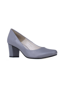 Szare czółenka buty na grubym obcasie