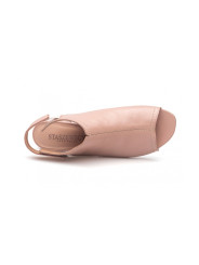 Sandały damskie skórzane na niskim słupku zabudowane beżowe