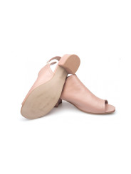 Sandały damskie skórzane na niskim słupku zabudowane beżowe