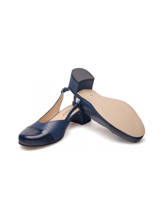 Sandały z zakrytymi palcami skórzane odkryta pięta PRODUKT POLSKI 3668 granatowy