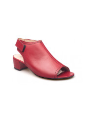 Sandały damskie skórzane na niskim słupku zabudowane czerwone